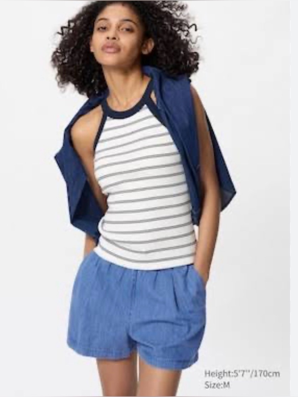 Uniqlo Womens Cotton Easy Short Drawstring Elastic Waist - Denim Blue